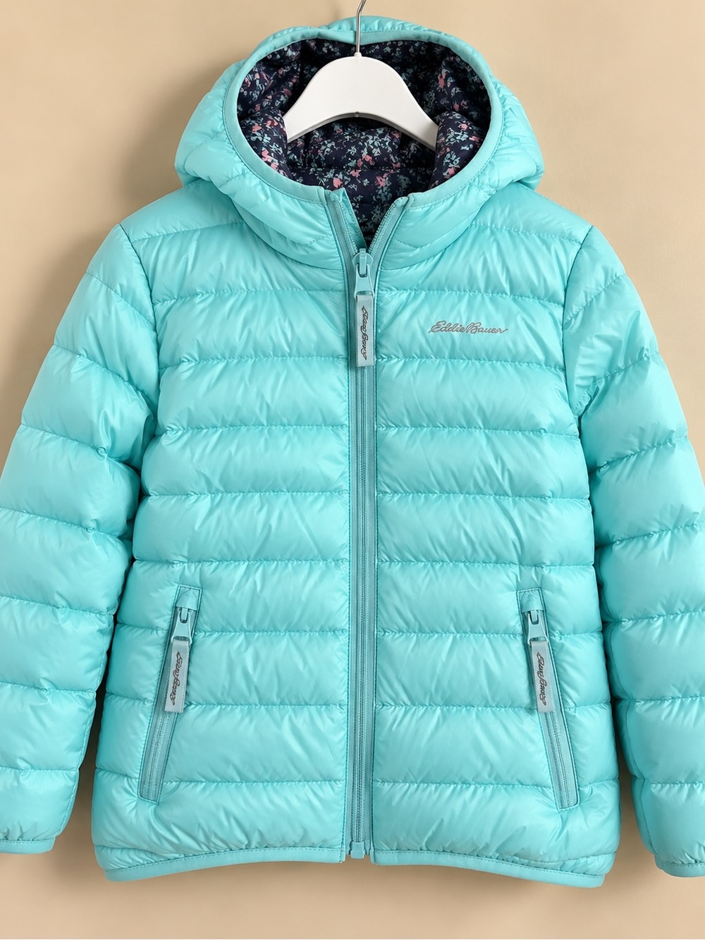 Eddie Bauer Girls' Aqua Packable Hooded Puffer Jacket